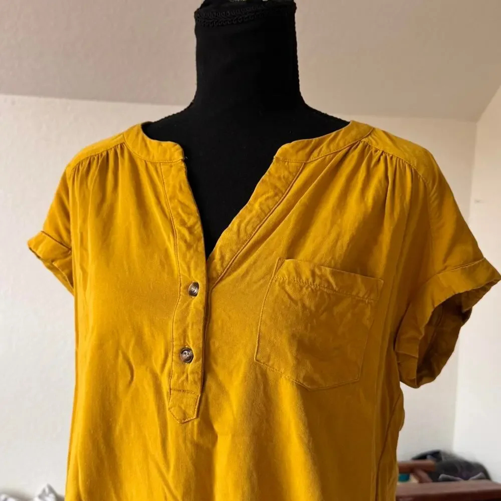 rose + Olive Golden yellow lightweight flowy top‎ sz L boho cottagecore boxy